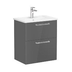 Vitra Root 68092 Lavabo Dolabı, Çift Çekmeceli, Dar, 60 Cm, Parlak Antrasit, Köşeli Lavabolu